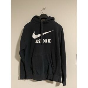 Vintage Nike Just Do It Hoodie Sweatshirt Men's L Black Pullover Pocket 90s Y2K